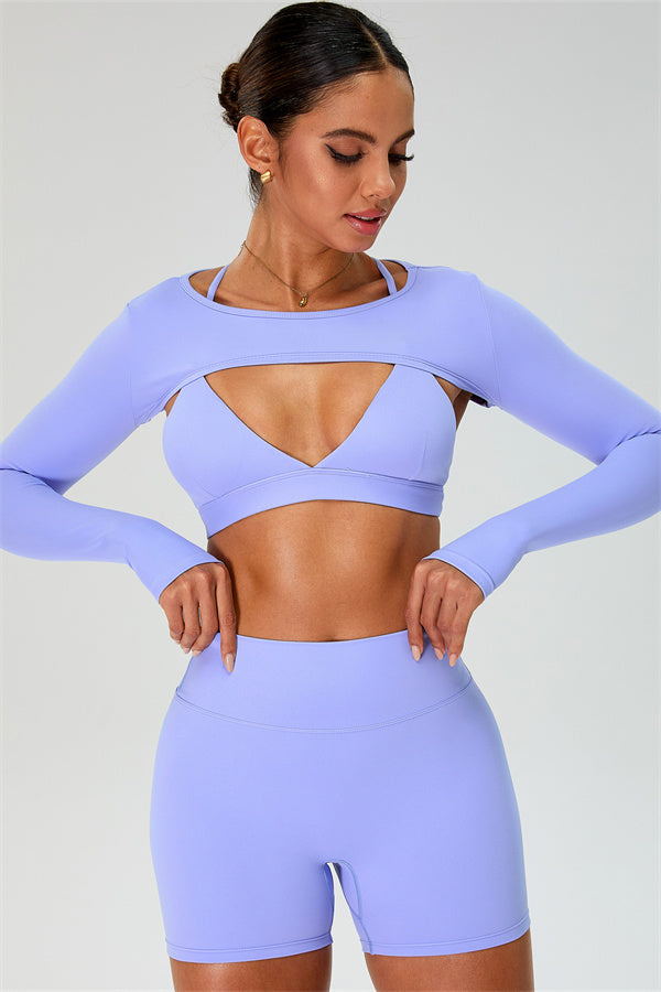 The Ember Sports Bra Crop Top Shorts 3-Piece Set