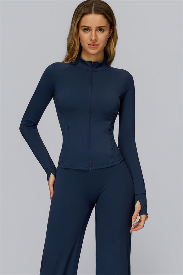 The FlexCore Pure Zip Jacket Flared Leggings 2-Piece Set Cobalt