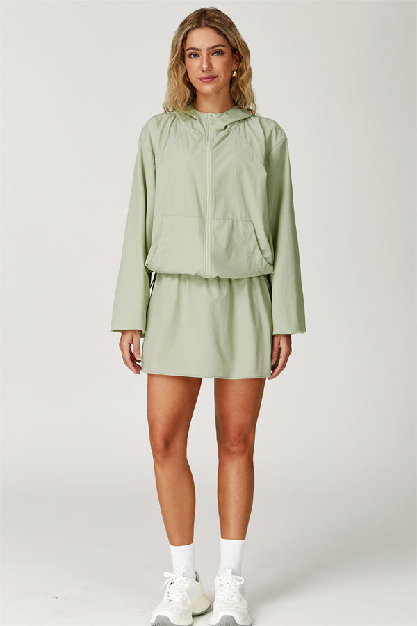 The Zeal Airy Zip Hoodie Tennis Skirt 2-Piece Set