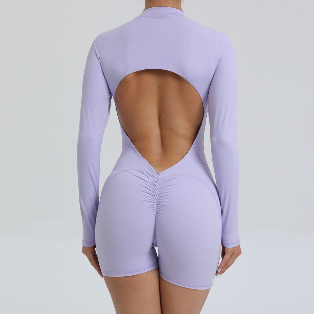 Essential Open Back Scrunch Romper Purple
