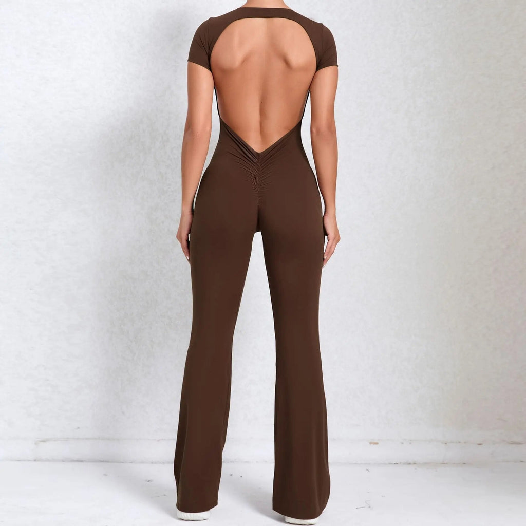 Essential Backless Flared Jumpsuit Brown