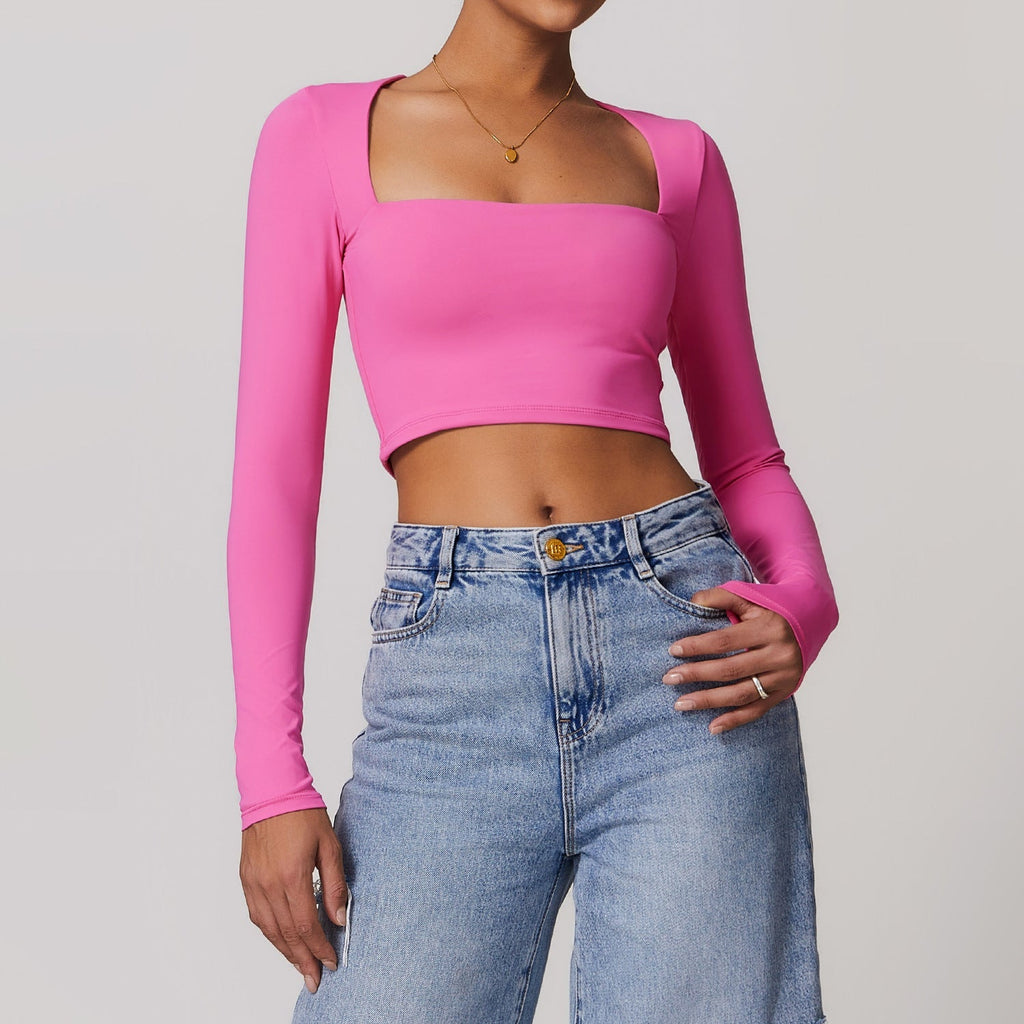 Amy Square Cut Longsleeve Top Hot pink