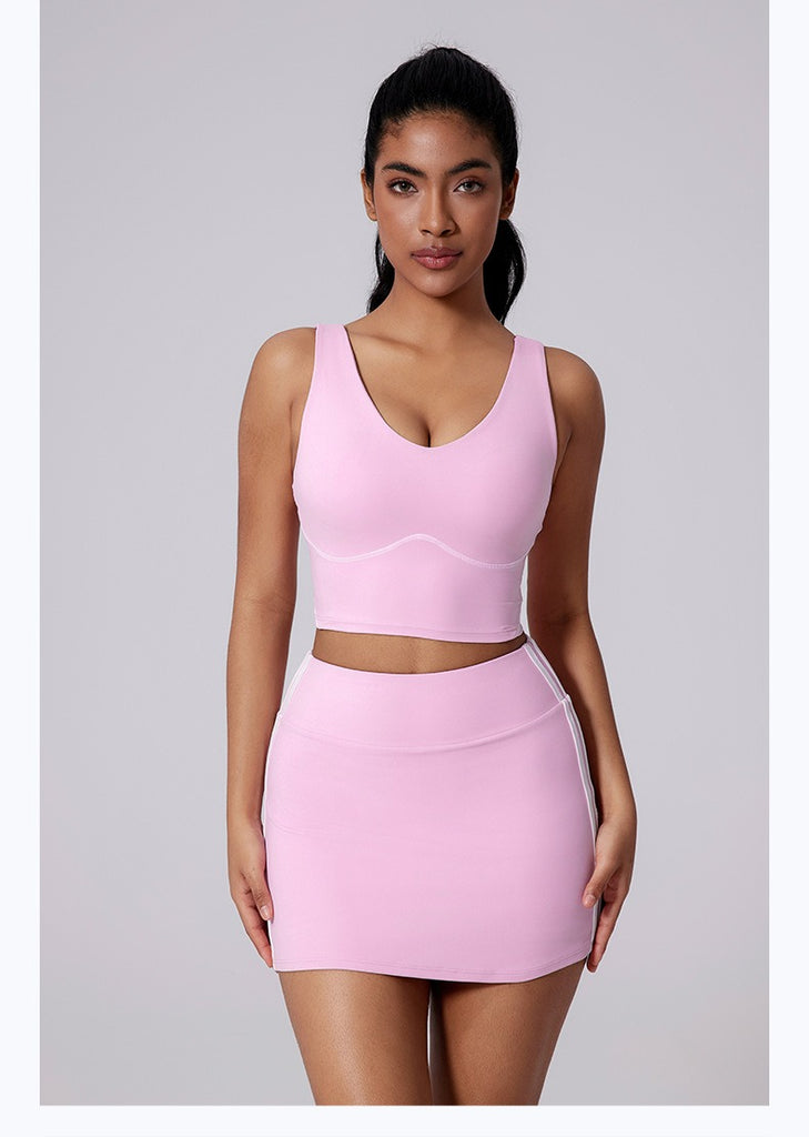 Semi Contrast Crop Top & Skort Set Bubblegum
