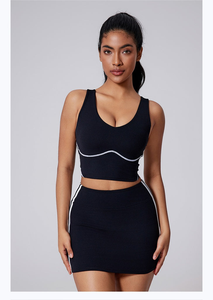 Semi Contrast Crop Top & Skort Set Black