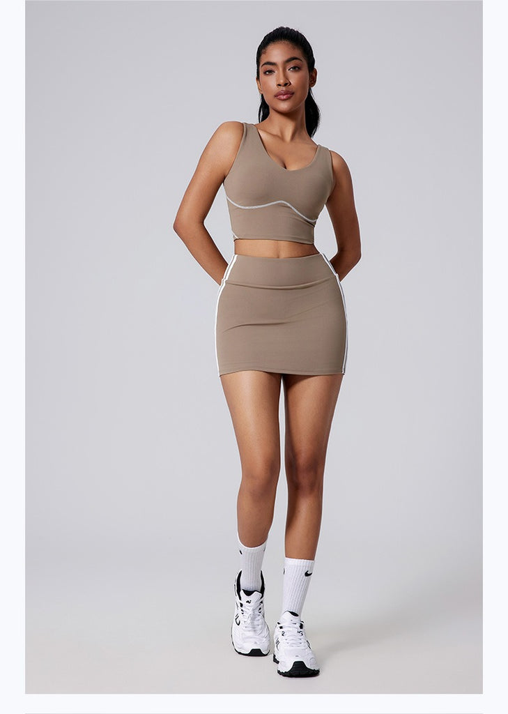 Semi Contrast Crop Top & Skort Set Mocco