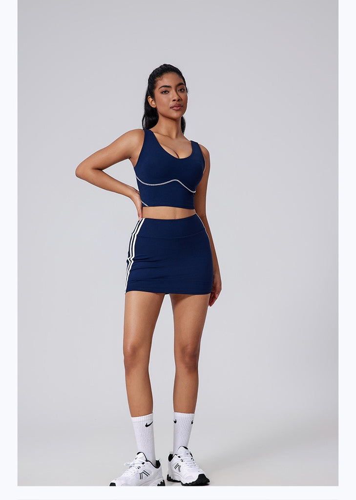 Semi Contrast Crop Top & Skort Set Navy