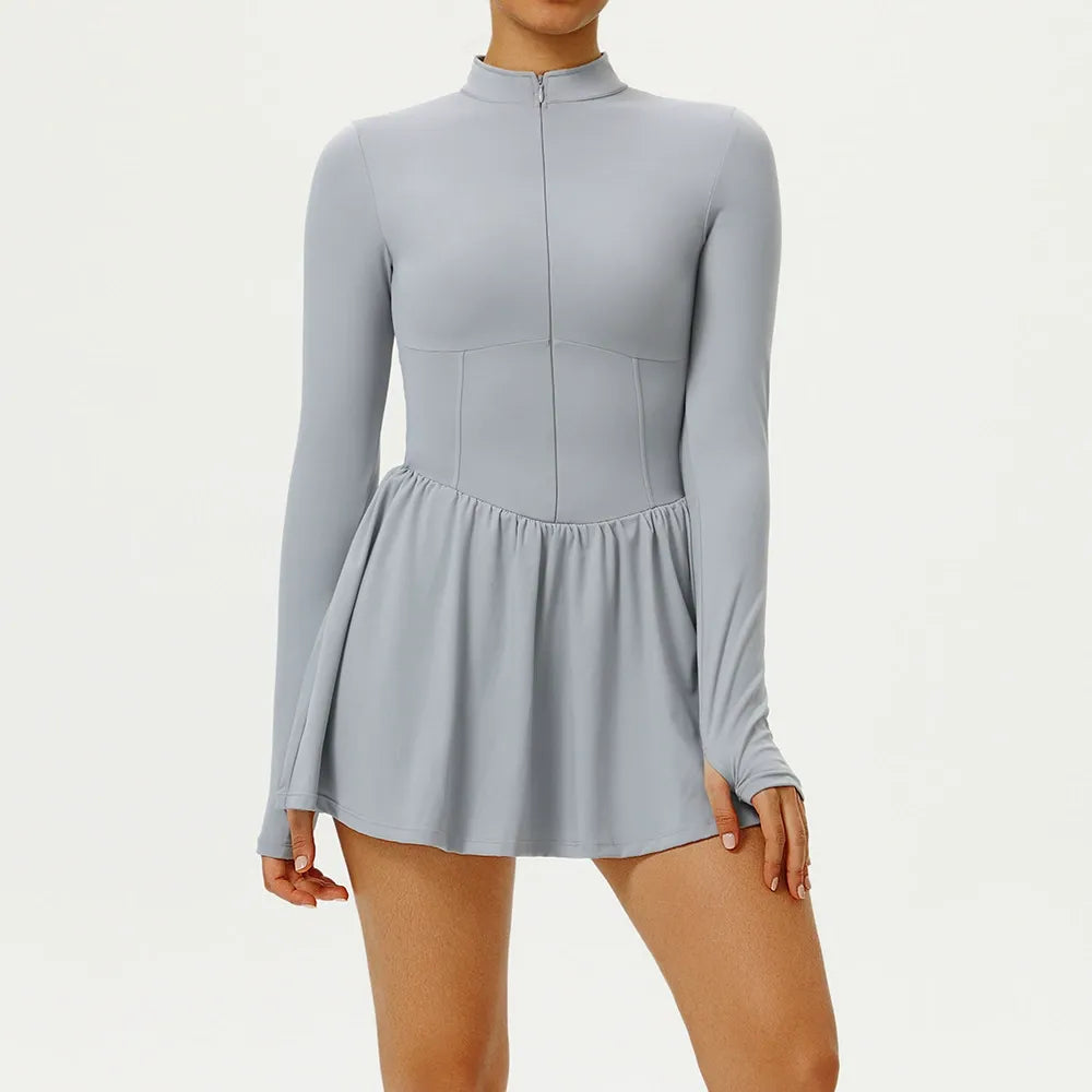 Evie Longsleeve Zip Skort Dress Grey