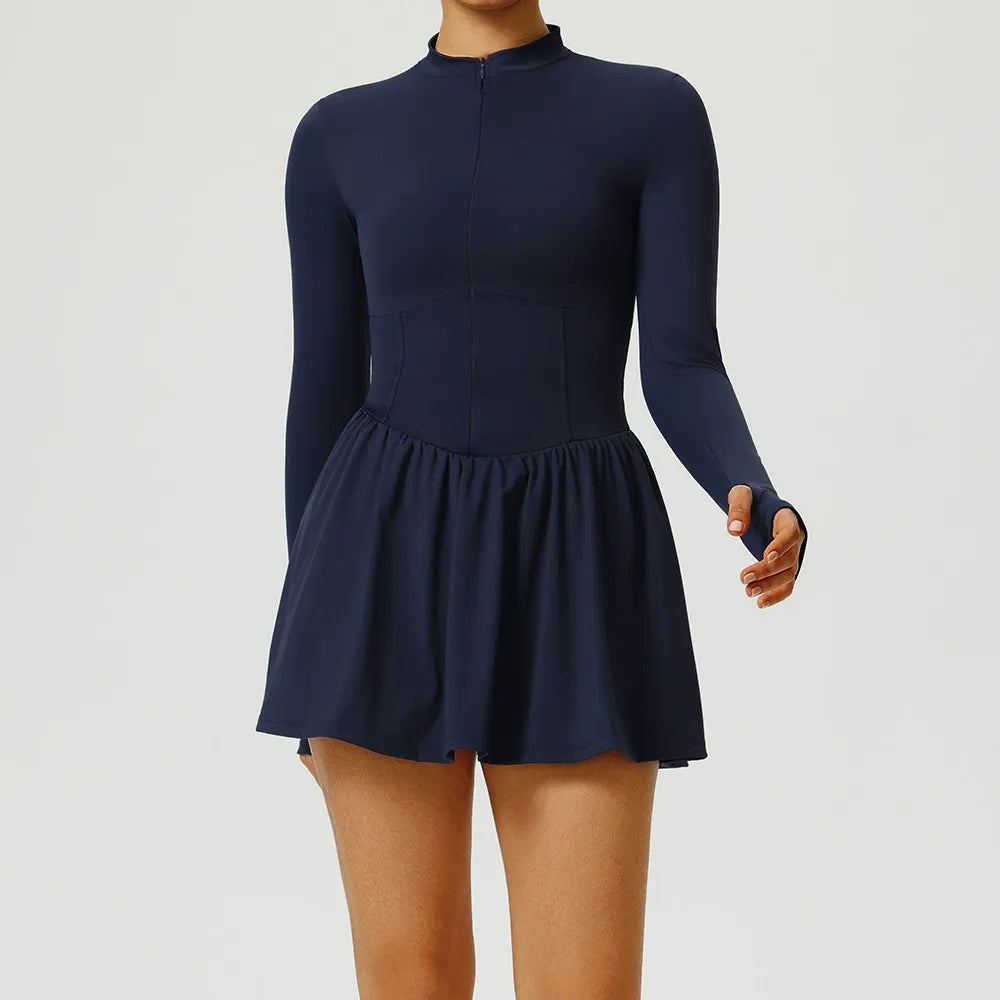 Evie Longsleeve Zip Skort Dress Navy