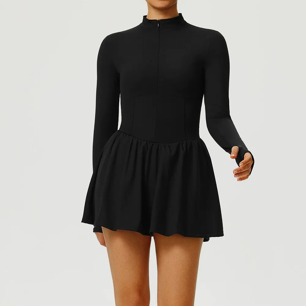 Evie Longsleeve Zip Skort Dress Black