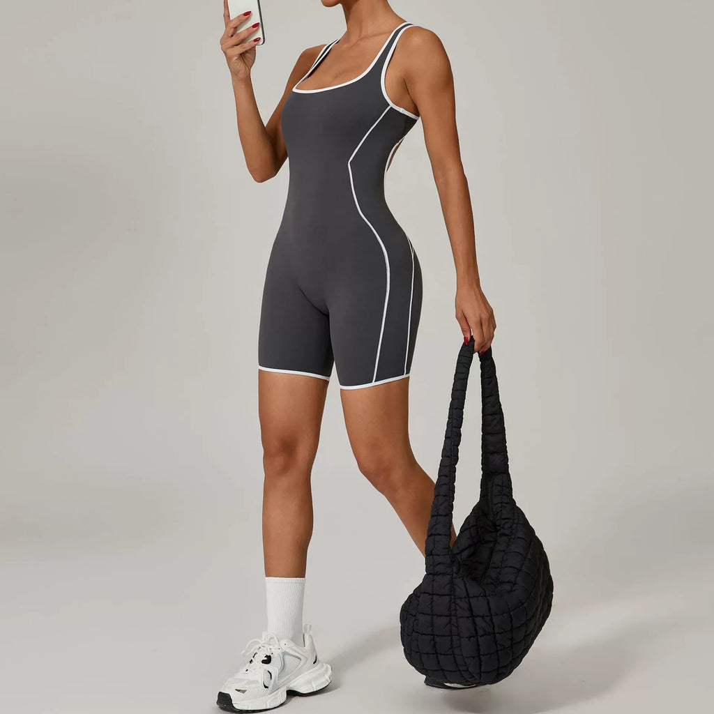 Martha Contrast Tank Romper Graphite