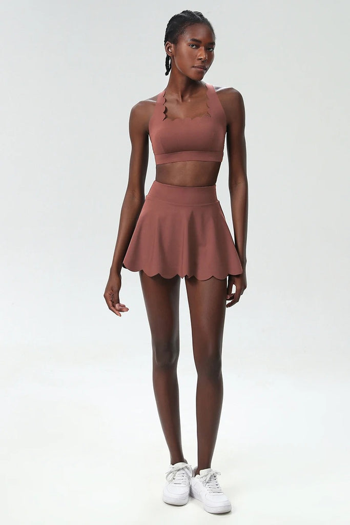 Scallop Square Top & Skort Set Dark peach