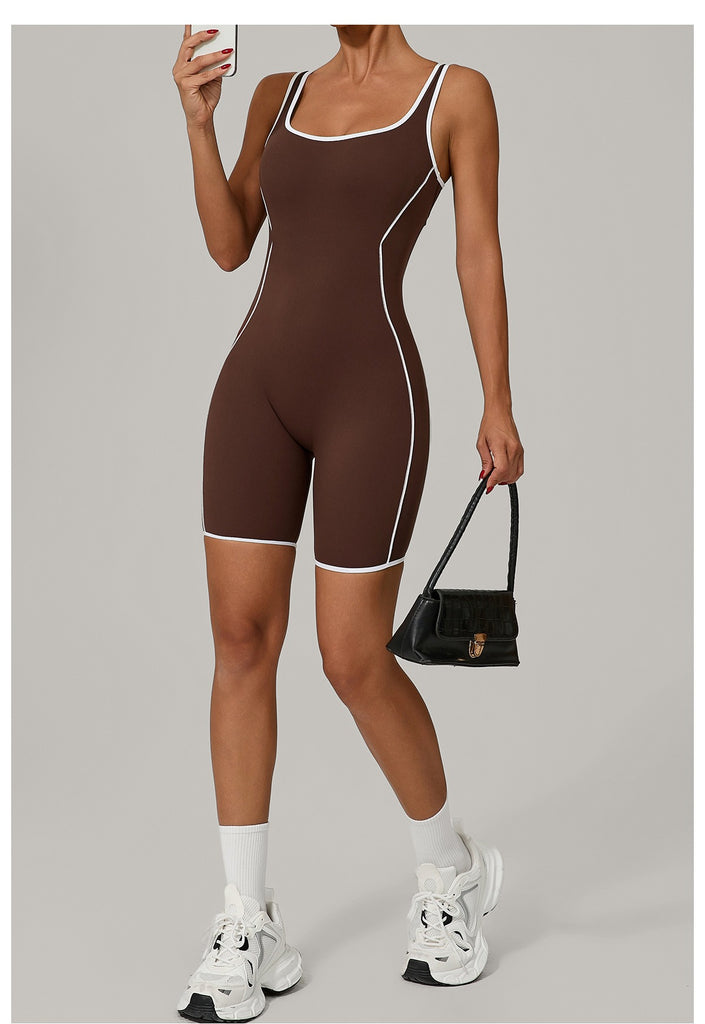 Martha Contrast Tank Romper Brown