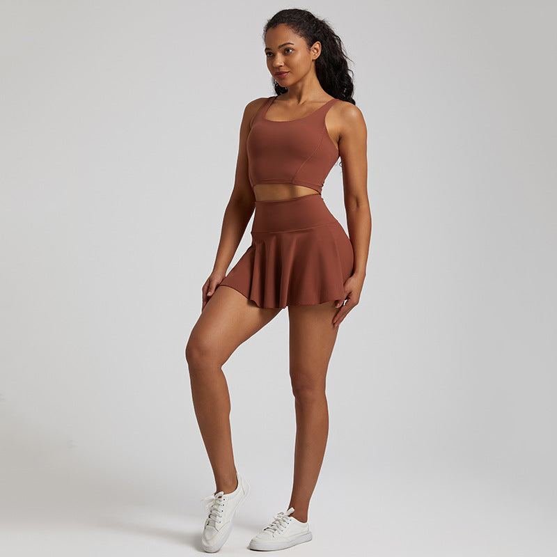 Tennis Crop Top & Skort Set Brown