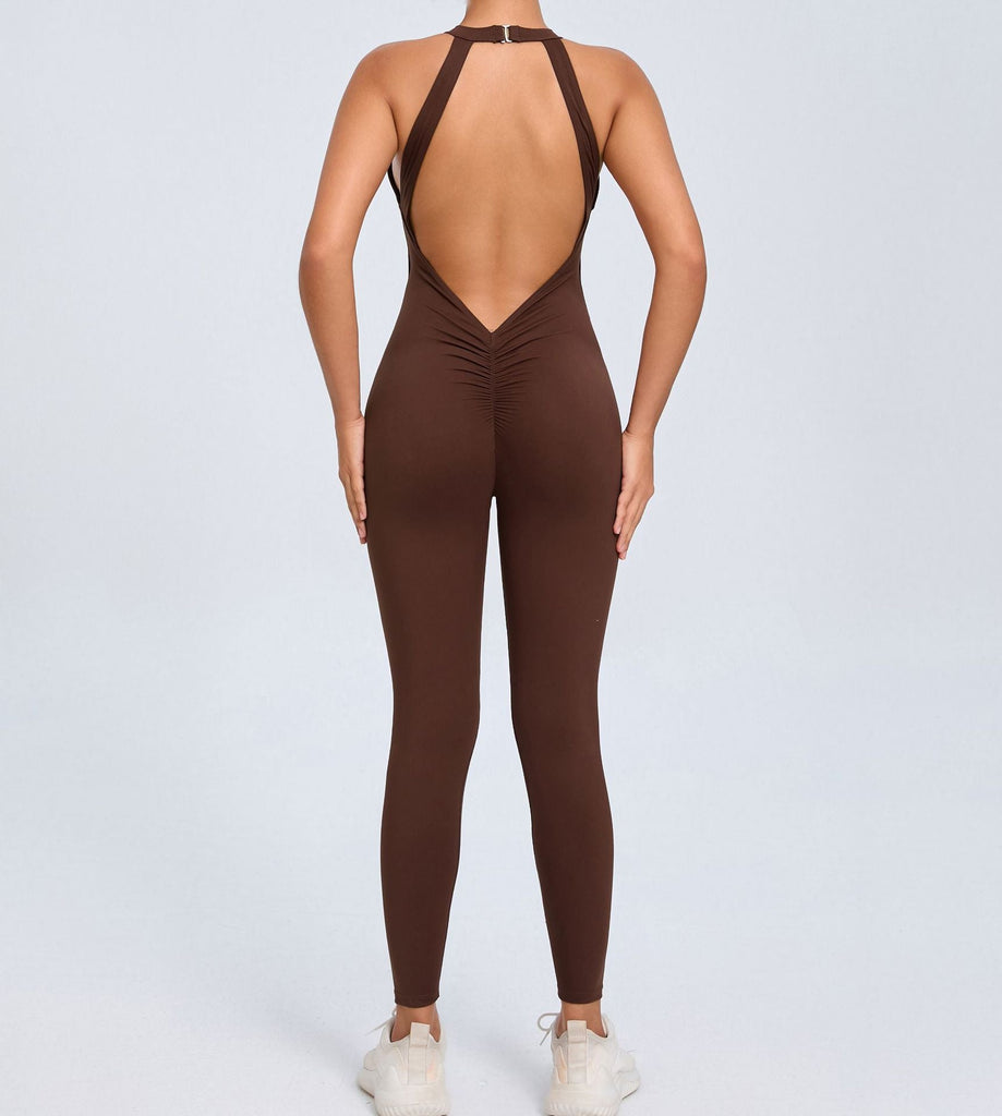 Christine Sculpt Backless Jumpsuit Brown