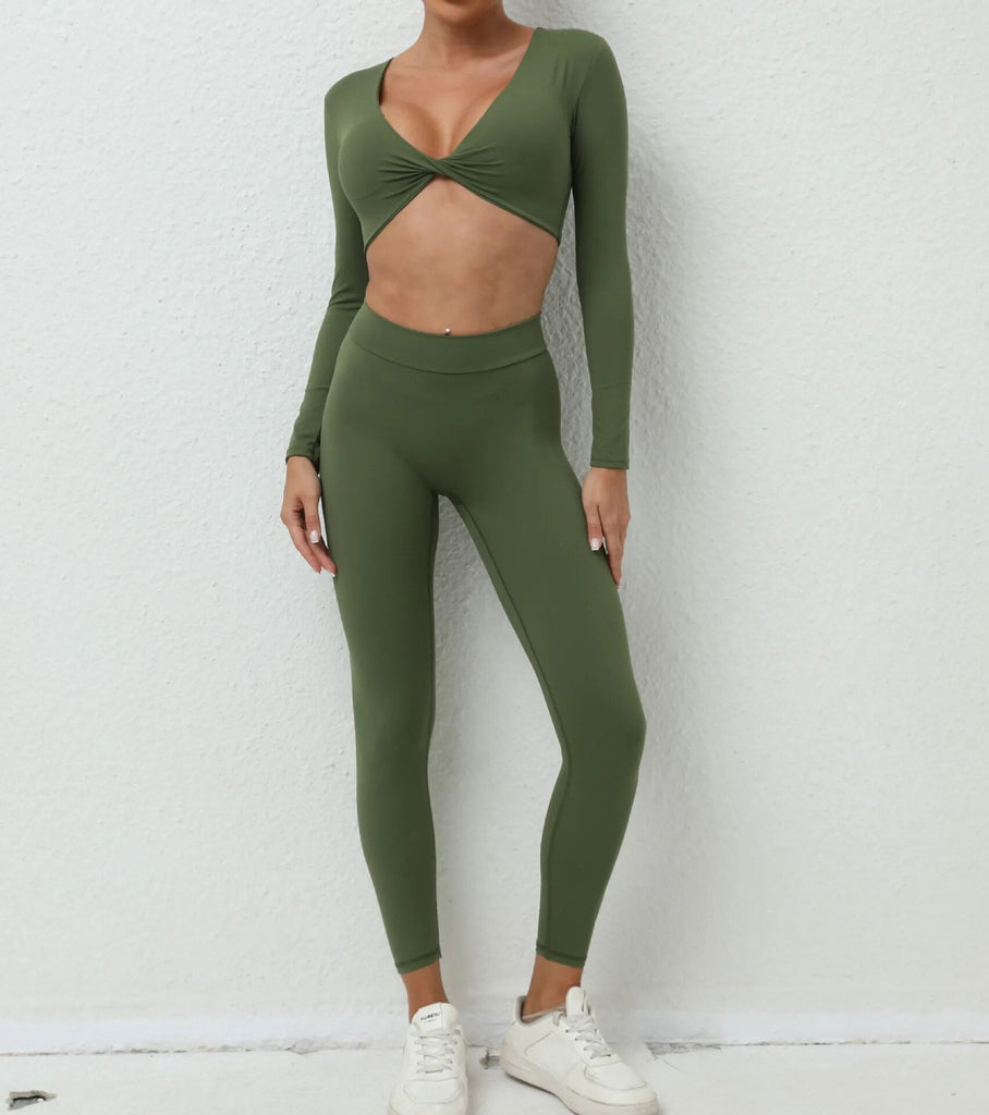 Ultimate Longsleeve Twist Top & Leggings Set Army green