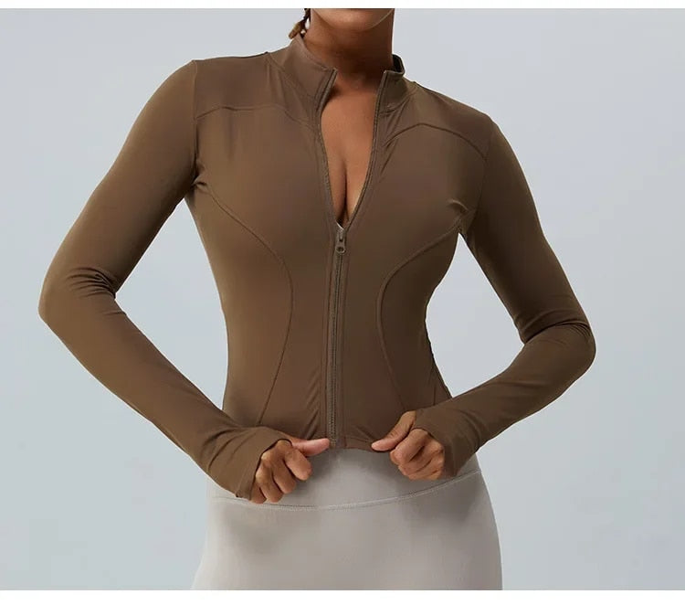 Elsie Zip Up Longsleeve Top Brown