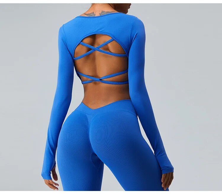 Carrie Cross Back Longsleeve Top Royal blue