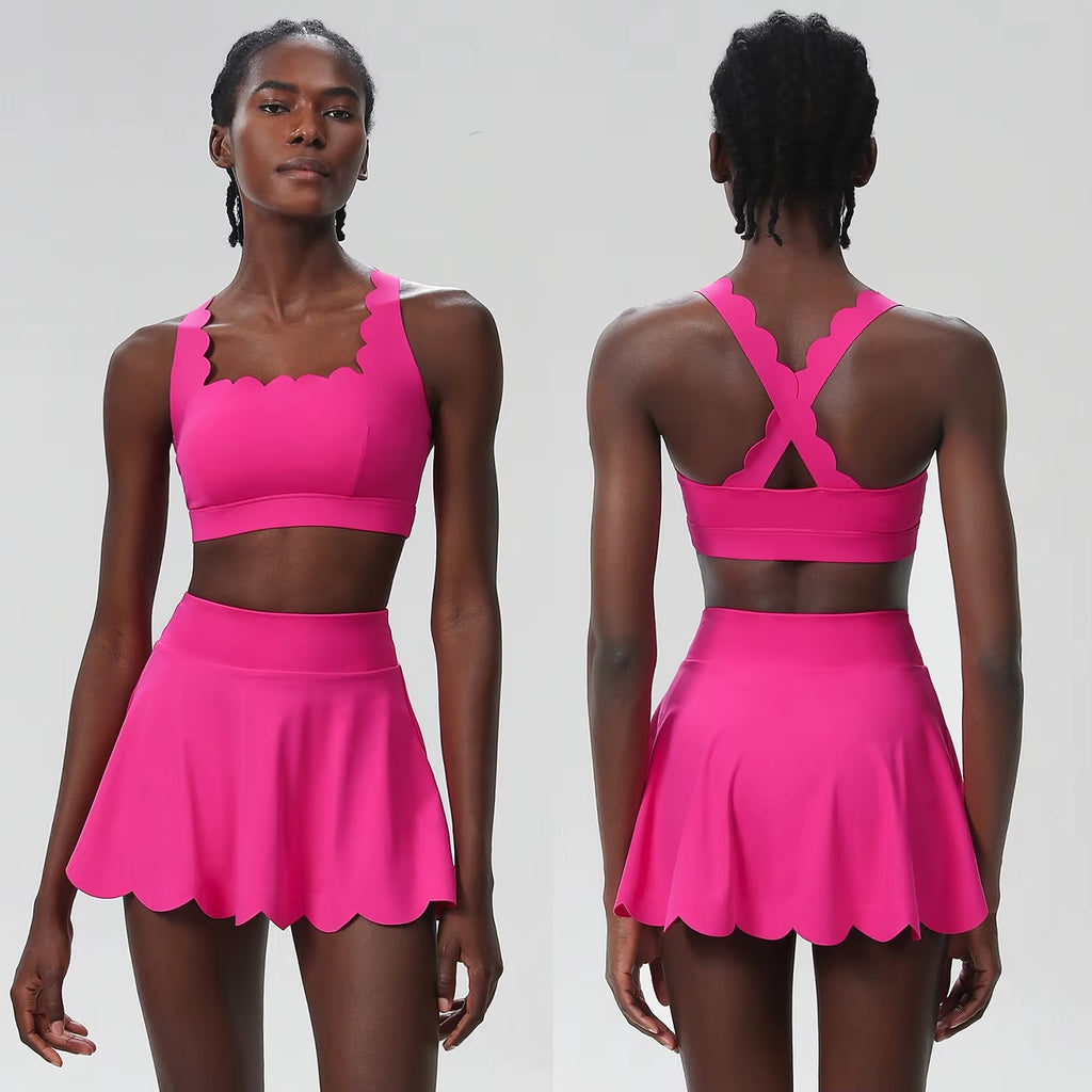 Scallop Square Top & Skort Set Hot pink