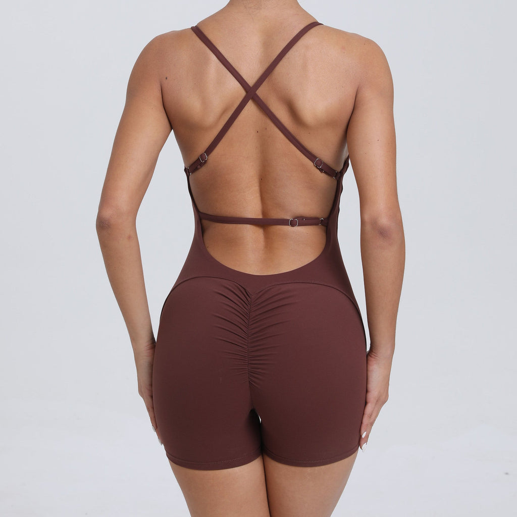 Power Backless Sculpt Romper Brown