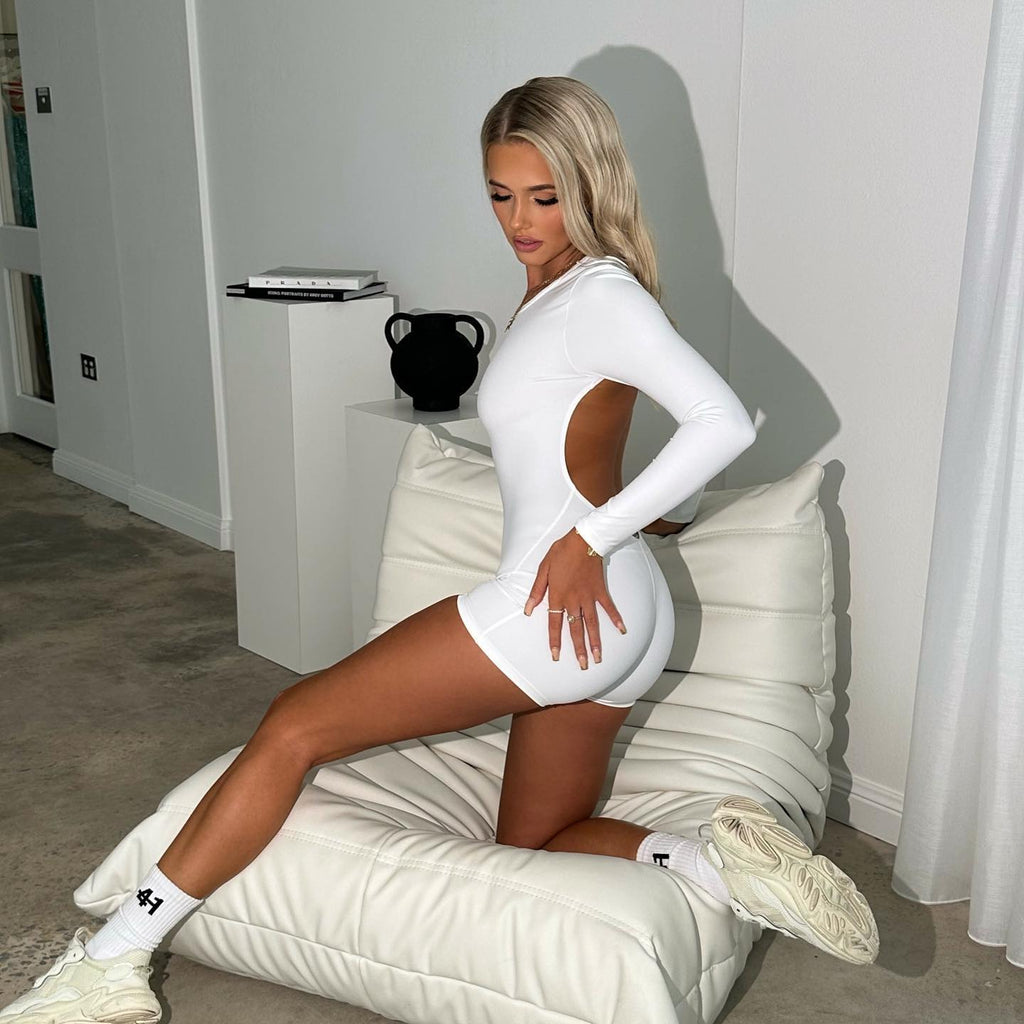 Signature Long Sleeve Romper White