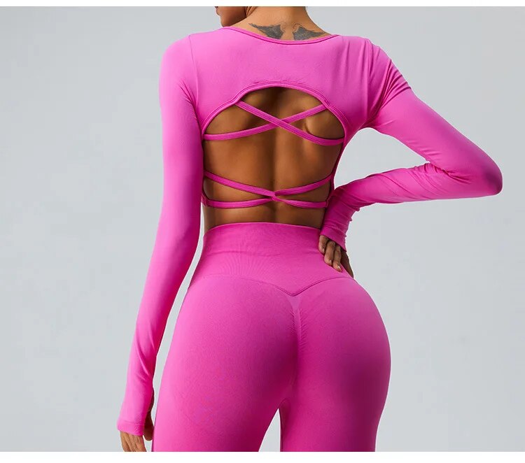 Carrie Cross Back Longsleeve Top Hot pink