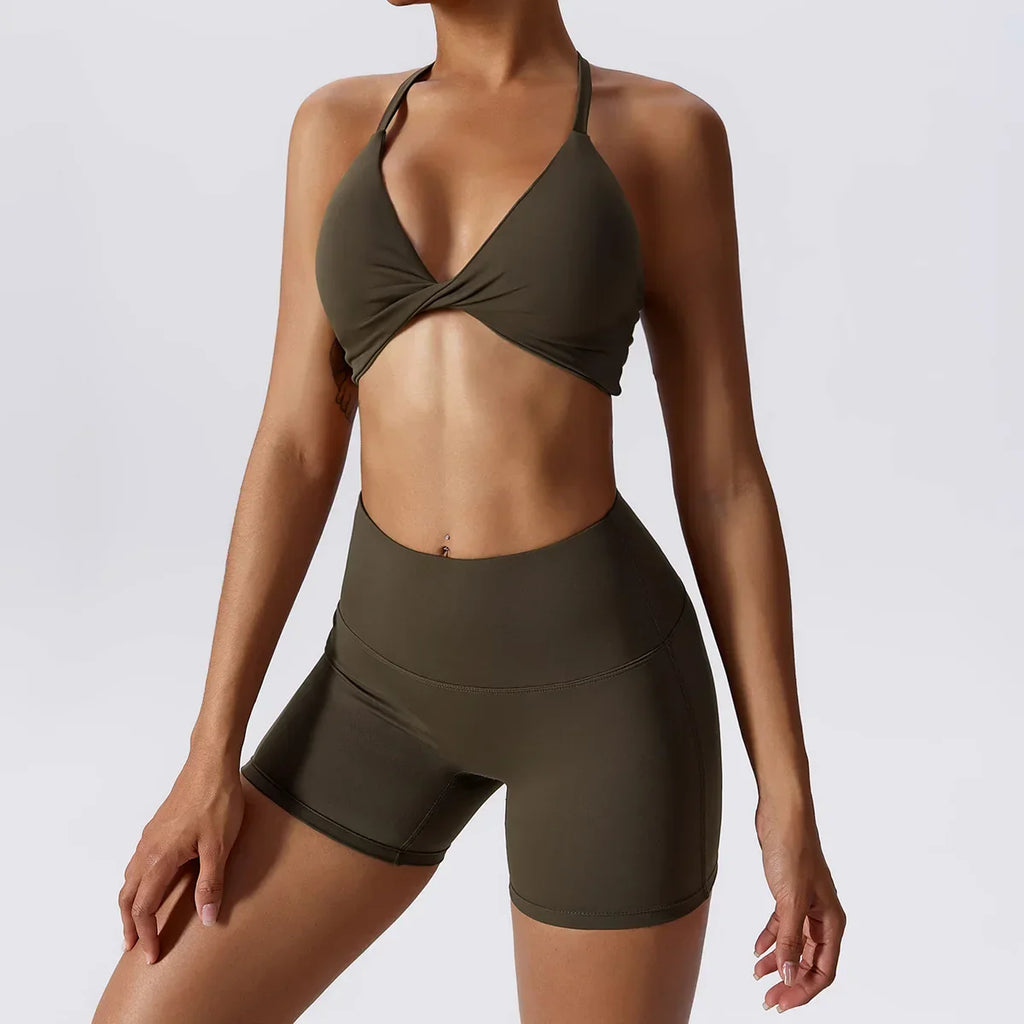 Ibiza Twist Bra Top & Shorts Set Chocolate