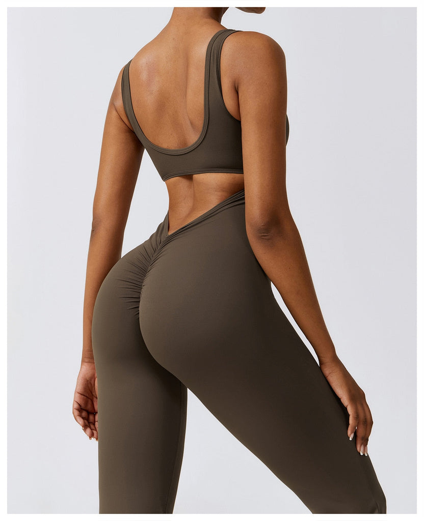 Scrunch V Back Flared Jumpsuit