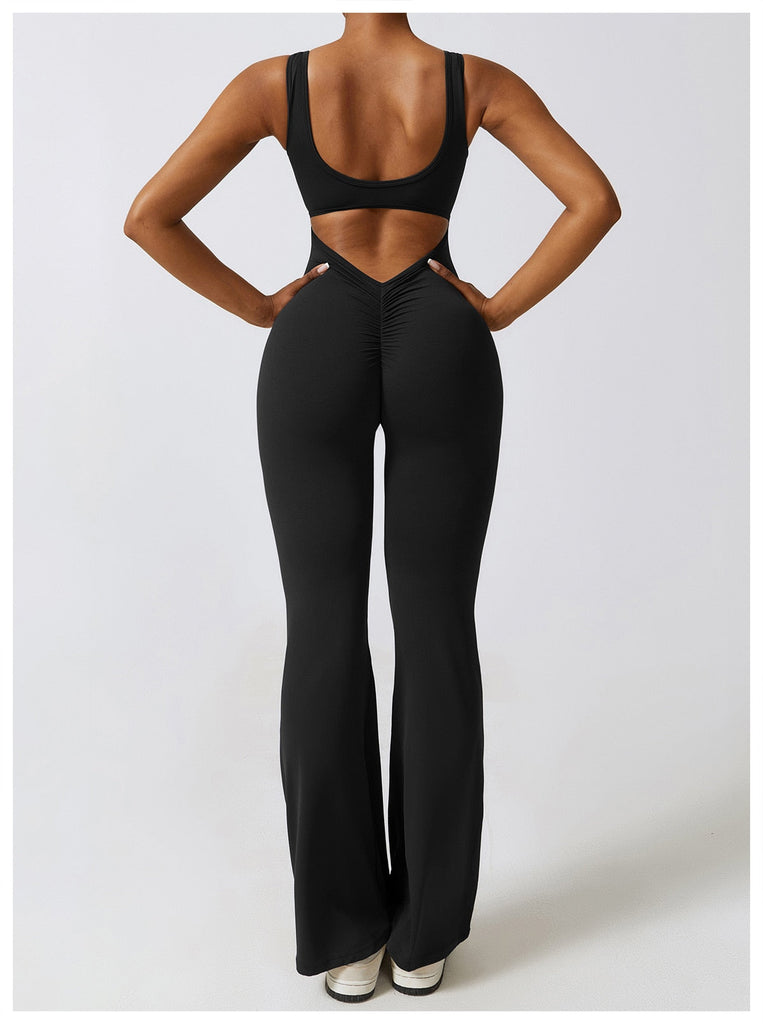 Scrunch V Back Flared Jumpsuit Black