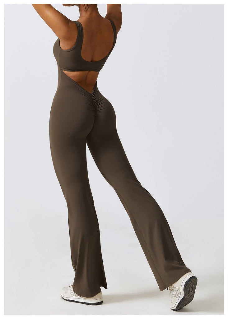 Scrunch V Back Flared Jumpsuit
