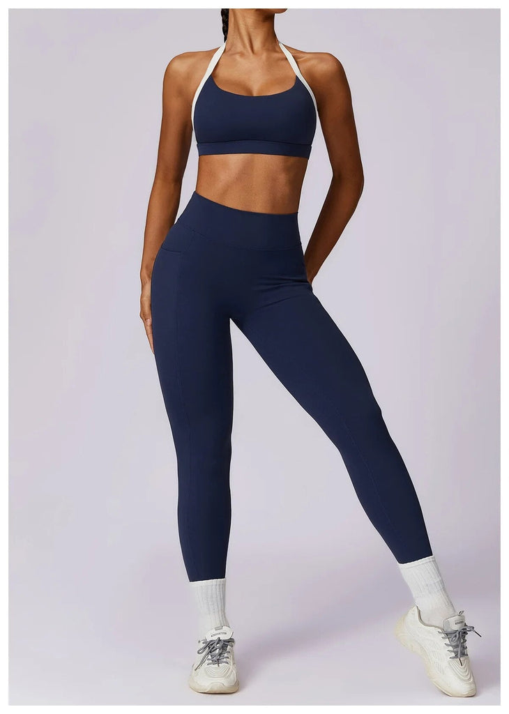 Noelle Contrast Top & Leggings Set Navy