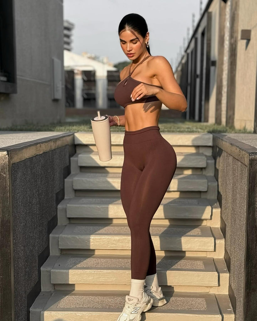 Nixi Cross Bra & Leggings Set Brown