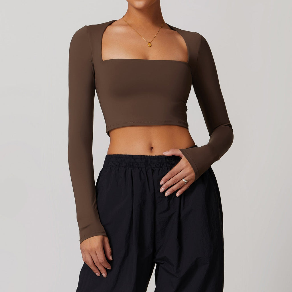 Amy Square Cut Longsleeve Top Brown
