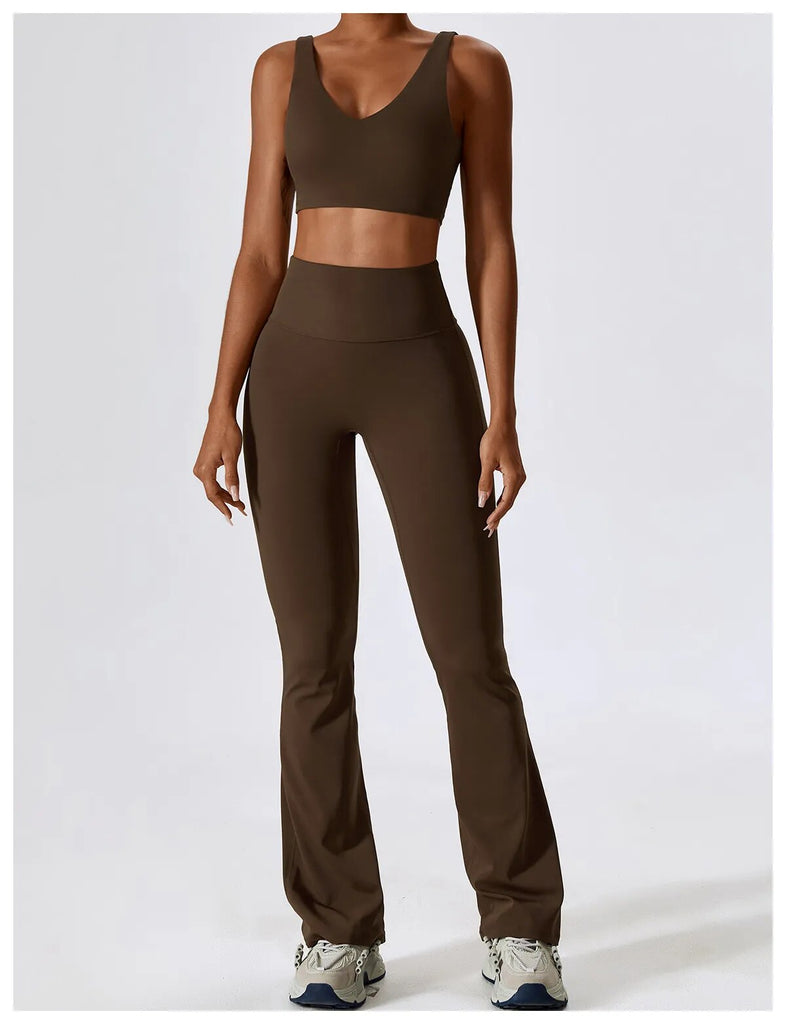 Daisy V Crop Top & Flared Set Chocolate