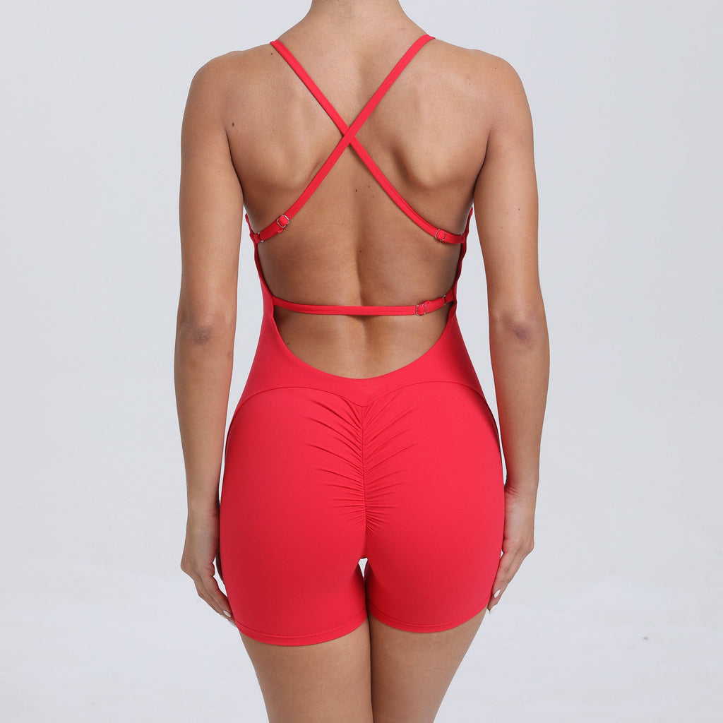 Power Backless Sculpt Romper Red