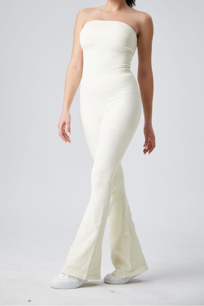 Tube Snatched Flared Jumpsuit Ivory