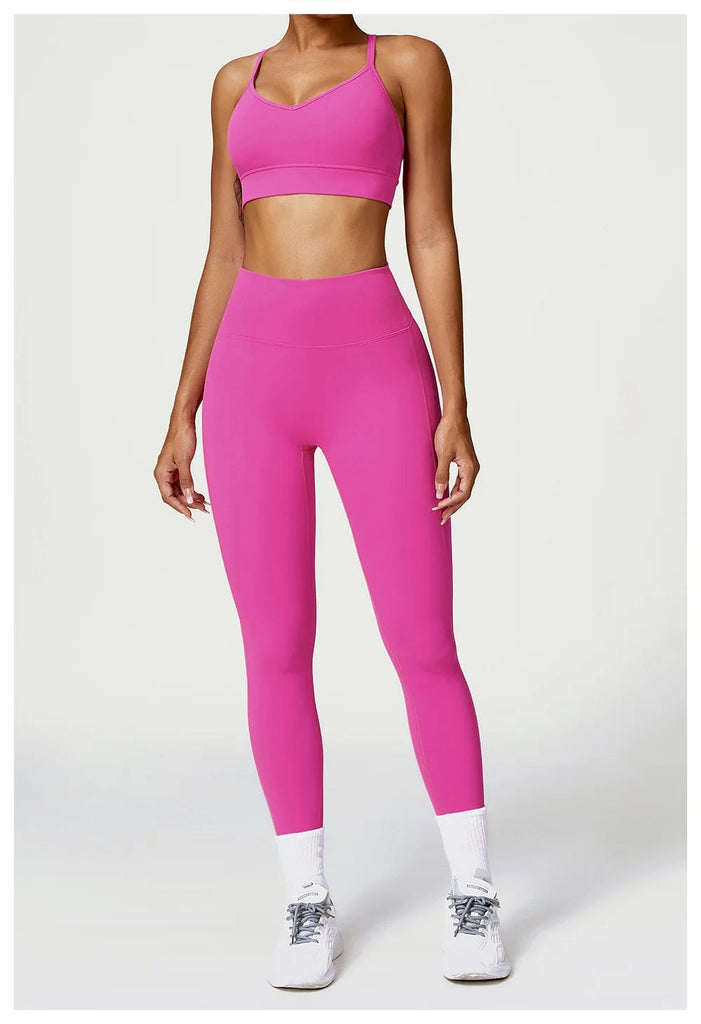 Rachel Cross Bra & Legging Set Hot pink